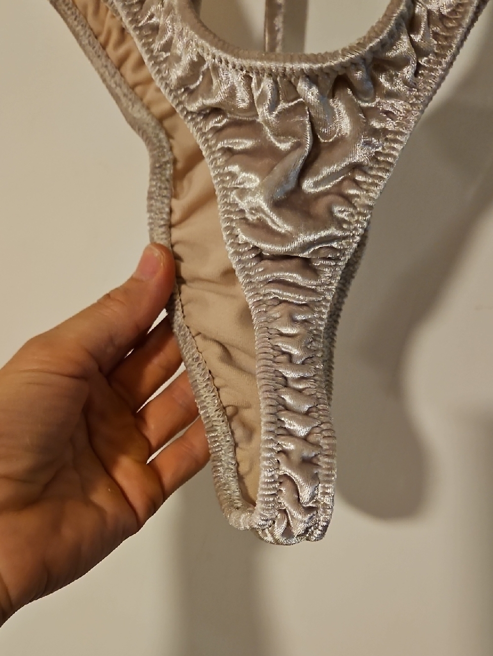 Velvet Tie-Front One-Piece Bodysuit - Taupe Rave Stripper Wear - Picture 2 of 2